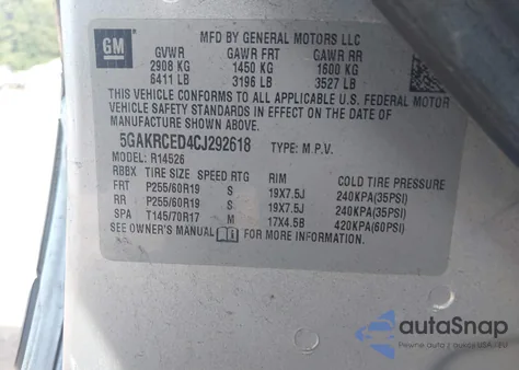 2012 Buick Enclave Leather from USA, damaged, VIN 5GAKRCED4CJ292618